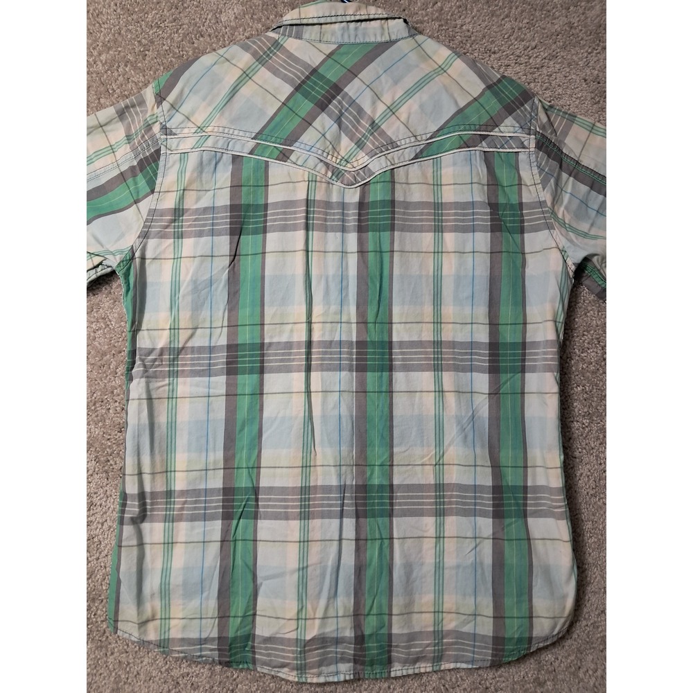 BKE Shirt Mens L Green Plaid Slim Fit Short Sleeve Western Snap 11257NM - Picture 11 of 13